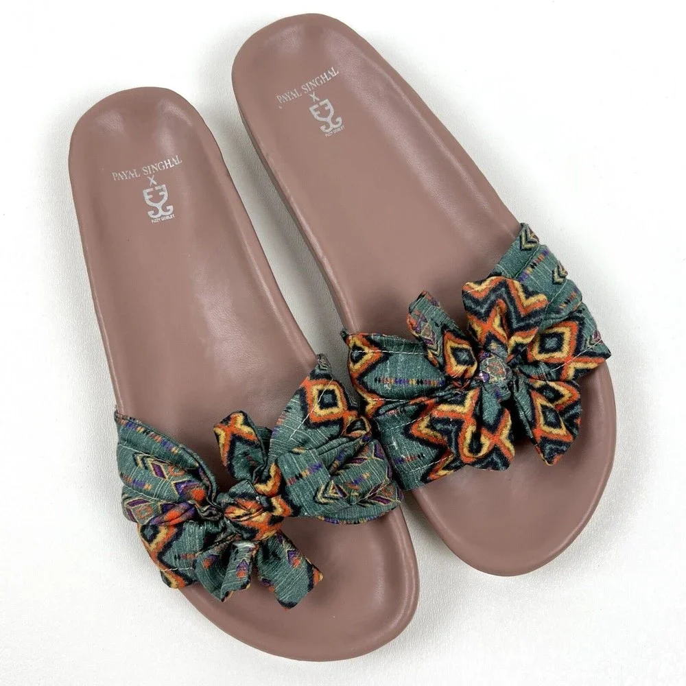 Payal Singhal X Fizzy Goblet Collaboration Sandals Sliders Mules Printed Vegan 9